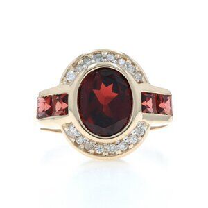 Yellow Gold Garnet Diamond Ring - 14k Oval 2.94ctw